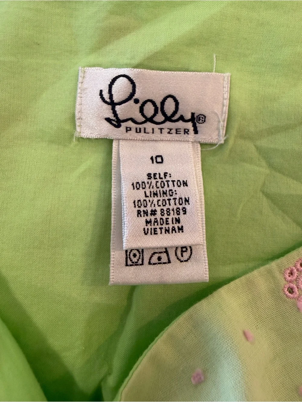 Lilly Pulitzer Green Pink Eyelet Embroidered Cotton Mini Skirt Size 10